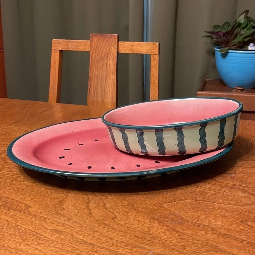 Vintage Watermelon Serving Platter and Bowl Set Vintage Watermelon Fruit Dip Set
